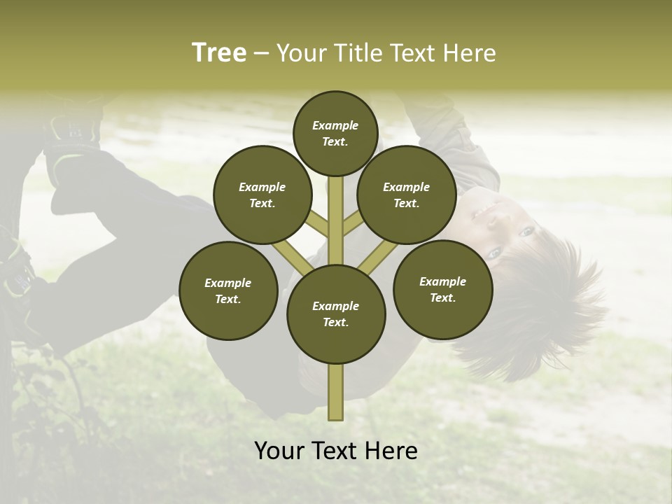Cute Boy Hanging From Branch Of Tree. Summer Time PowerPoint Template