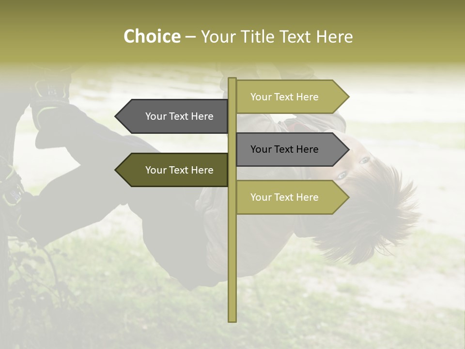 Cute Boy Hanging From Branch Of Tree. Summer Time PowerPoint Template