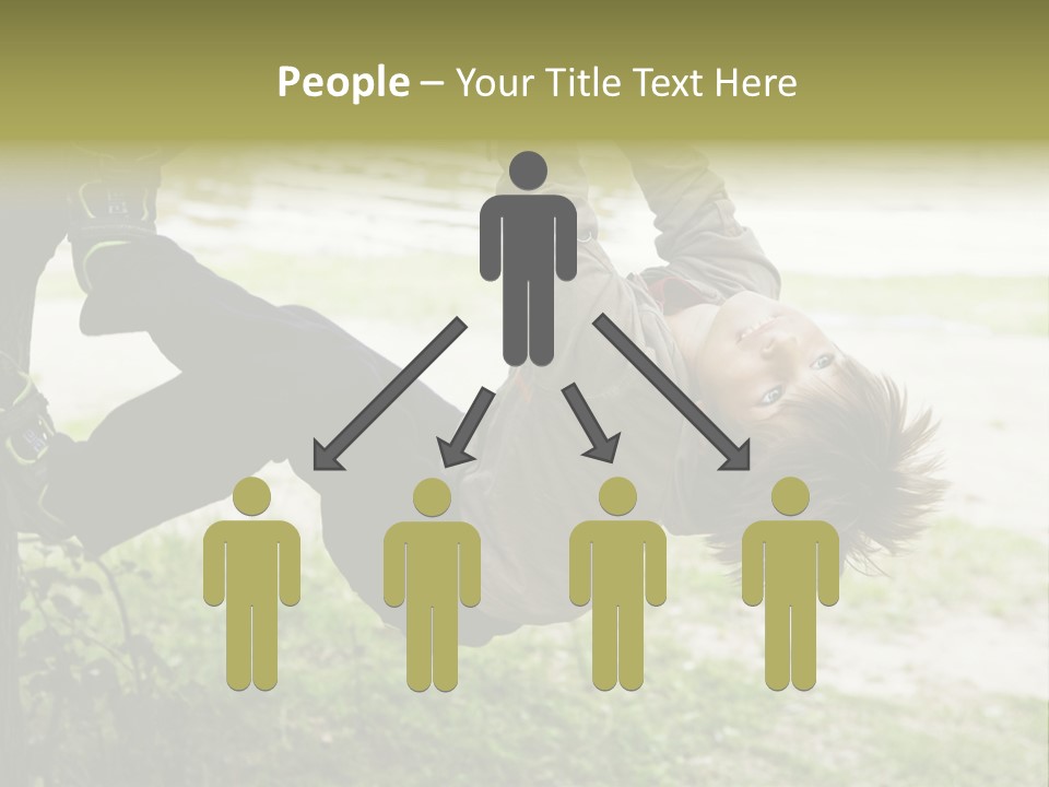 Cute Boy Hanging From Branch Of Tree. Summer Time PowerPoint Template