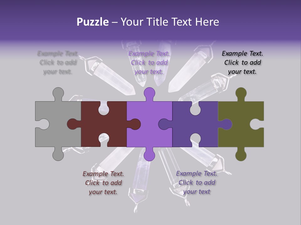 Twelve Crystal Quartz, Rose Quartz, And Amethyst Points With Silver Mountings Arranged To Create A Circular Sunburst, Isolated On Black Background PowerPoint Template