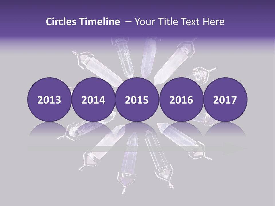 Twelve Crystal Quartz, Rose Quartz, And Amethyst Points With Silver Mountings Arranged To Create A Circular Sunburst, Isolated On Black Background PowerPoint Template