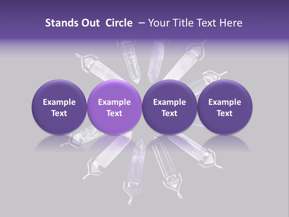 Twelve Crystal Quartz, Rose Quartz, And Amethyst Points With Silver Mountings Arranged To Create A Circular Sunburst, Isolated On Black Background PowerPoint Template