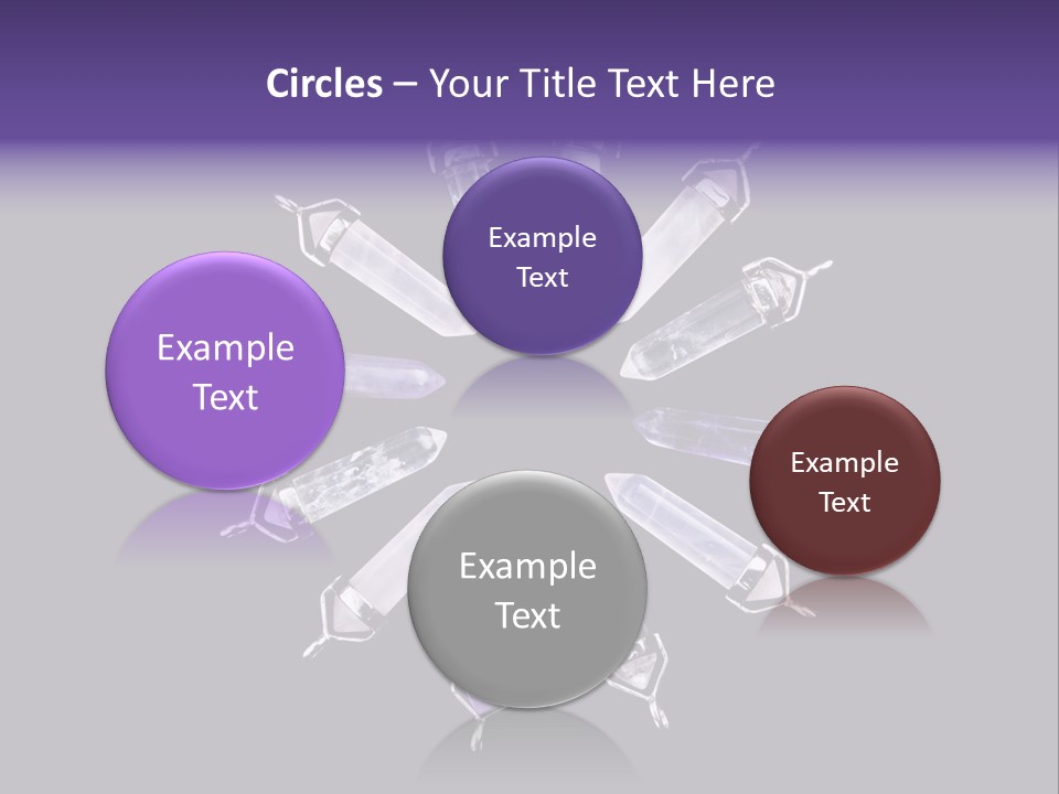 Twelve Crystal Quartz, Rose Quartz, And Amethyst Points With Silver Mountings Arranged To Create A Circular Sunburst, Isolated On Black Background PowerPoint Template