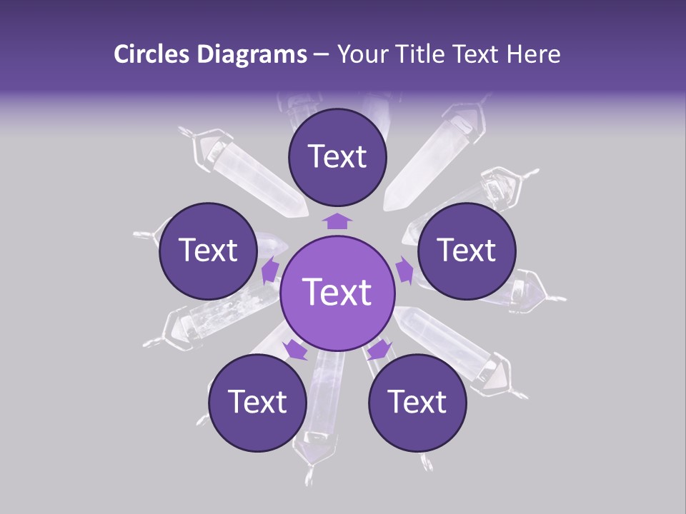 Twelve Crystal Quartz, Rose Quartz, And Amethyst Points With Silver Mountings Arranged To Create A Circular Sunburst, Isolated On Black Background PowerPoint Template