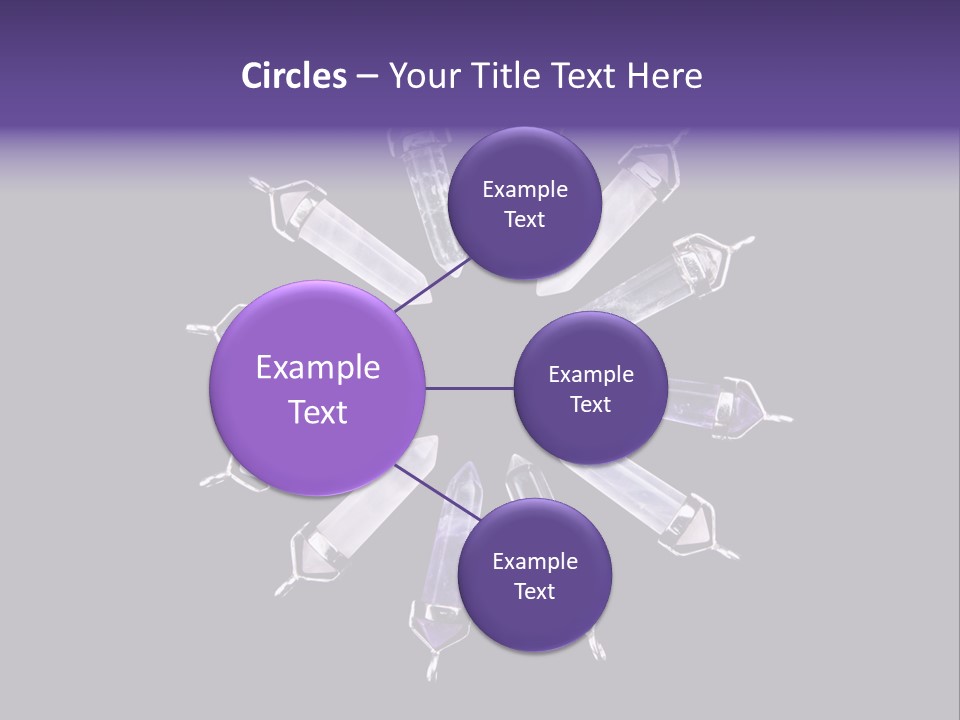 Twelve Crystal Quartz, Rose Quartz, And Amethyst Points With Silver Mountings Arranged To Create A Circular Sunburst, Isolated On Black Background PowerPoint Template
