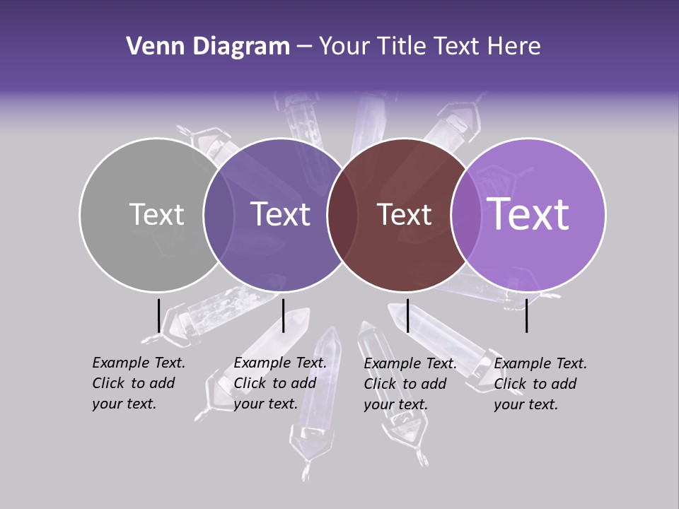 Twelve Crystal Quartz, Rose Quartz, And Amethyst Points With Silver Mountings Arranged To Create A Circular Sunburst, Isolated On Black Background PowerPoint Template