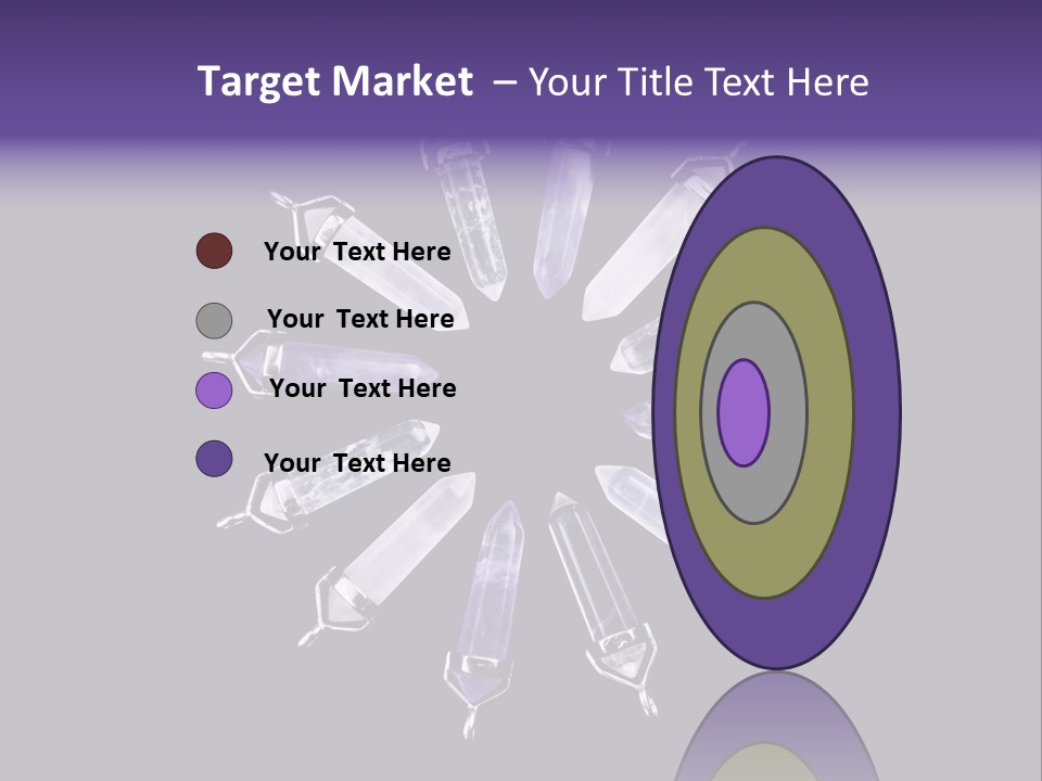 Twelve Crystal Quartz, Rose Quartz, And Amethyst Points With Silver Mountings Arranged To Create A Circular Sunburst, Isolated On Black Background PowerPoint Template