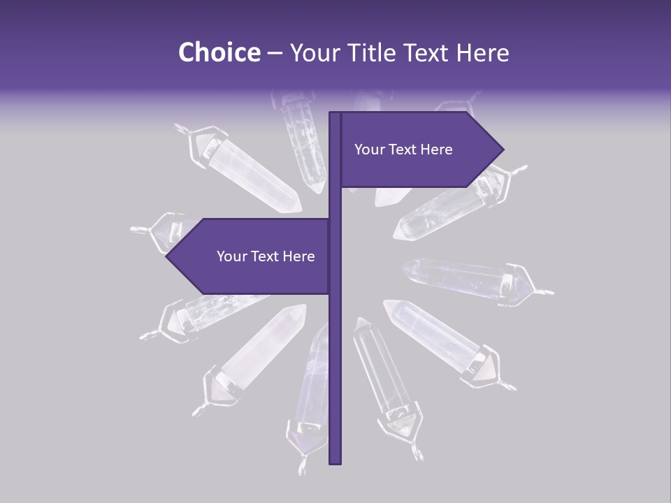 Twelve Crystal Quartz, Rose Quartz, And Amethyst Points With Silver Mountings Arranged To Create A Circular Sunburst, Isolated On Black Background PowerPoint Template