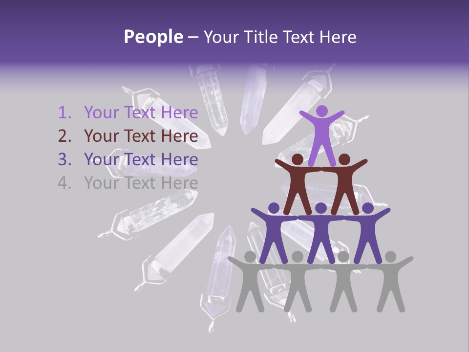 Twelve Crystal Quartz, Rose Quartz, And Amethyst Points With Silver Mountings Arranged To Create A Circular Sunburst, Isolated On Black Background PowerPoint Template