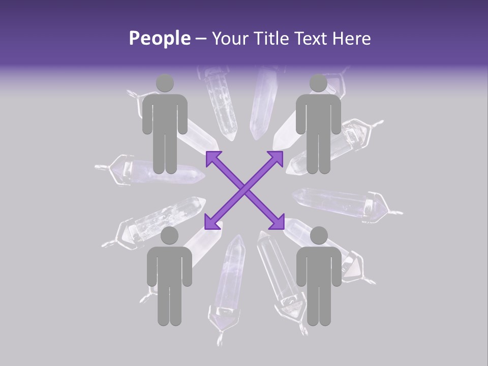 Twelve Crystal Quartz, Rose Quartz, And Amethyst Points With Silver Mountings Arranged To Create A Circular Sunburst, Isolated On Black Background PowerPoint Template