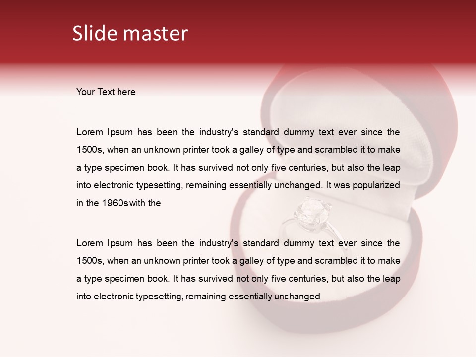 An Open Red Velvet Ring Box With A White Diamond In It PowerPoint Template