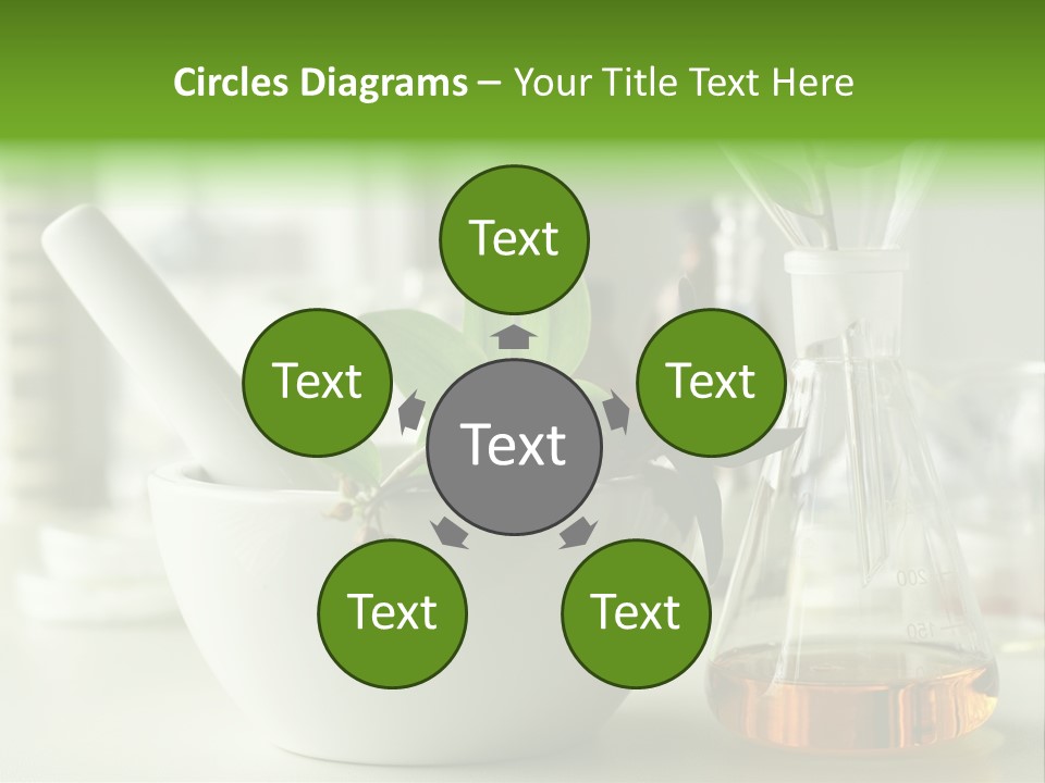 Mortar And Pestle With Herbs With A Glass Of Alternative Fuel PowerPoint Template