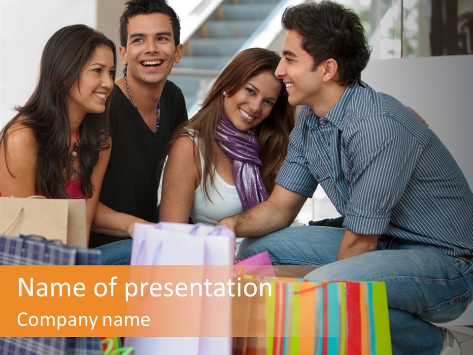 Group Of Friends Shopping In A Mall With Some Bags PowerPoint Template