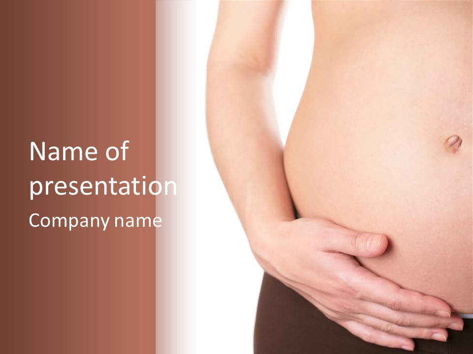 Close-Up, Pregnant Woman Is Stroking Belly On The White Background PowerPoint Template