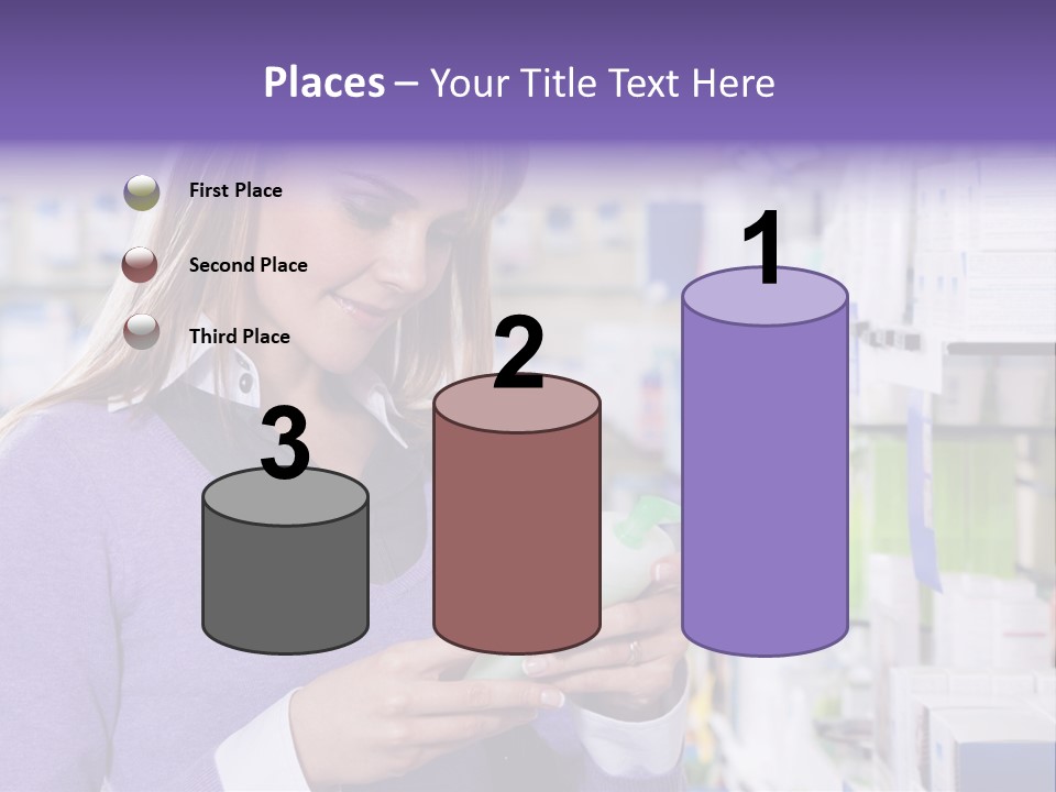 Portrait Of Blonde Woman Reading Label Of Shampoo In Pharmacy. Copy Space PowerPoint Template