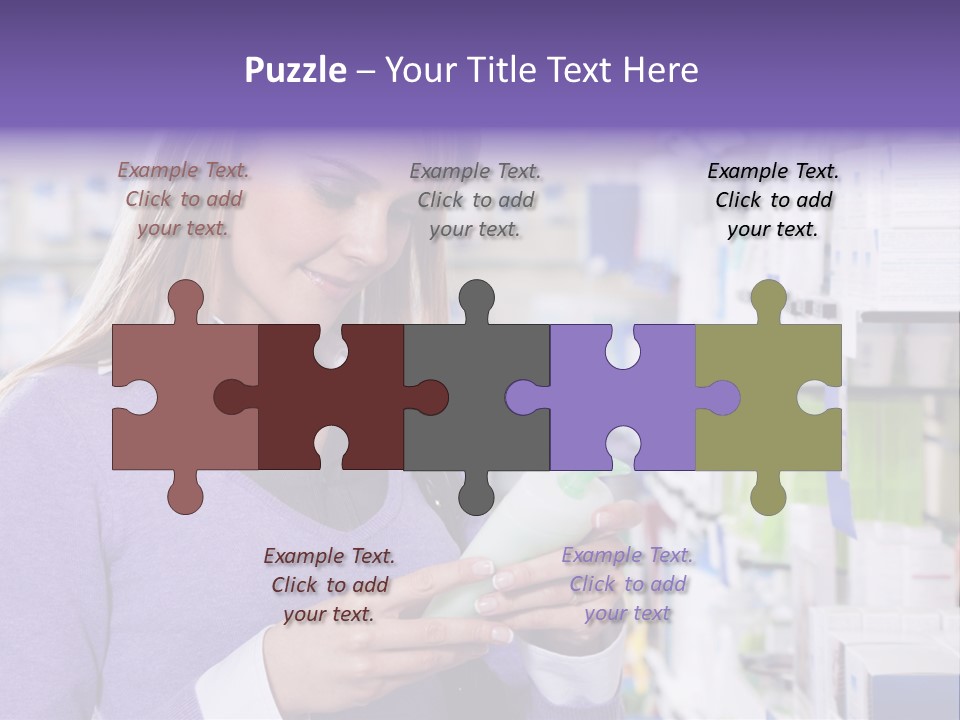 Portrait Of Blonde Woman Reading Label Of Shampoo In Pharmacy. Copy Space PowerPoint Template