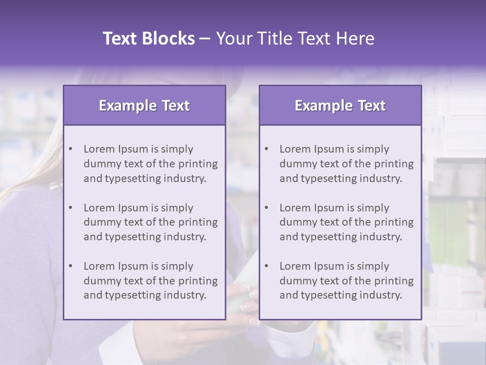 Portrait Of Blonde Woman Reading Label Of Shampoo In Pharmacy. Copy Space PowerPoint Template