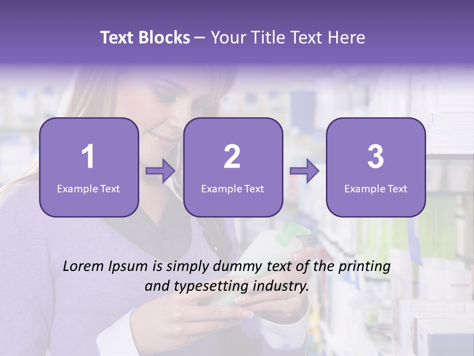 Portrait Of Blonde Woman Reading Label Of Shampoo In Pharmacy. Copy Space PowerPoint Template