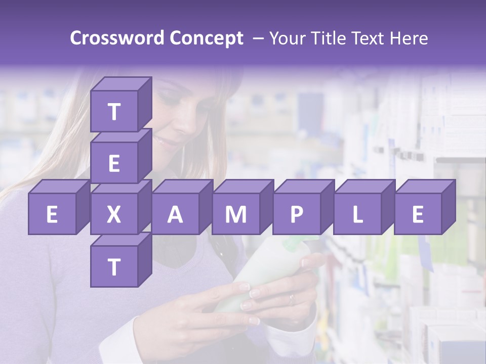 Portrait Of Blonde Woman Reading Label Of Shampoo In Pharmacy. Copy Space PowerPoint Template