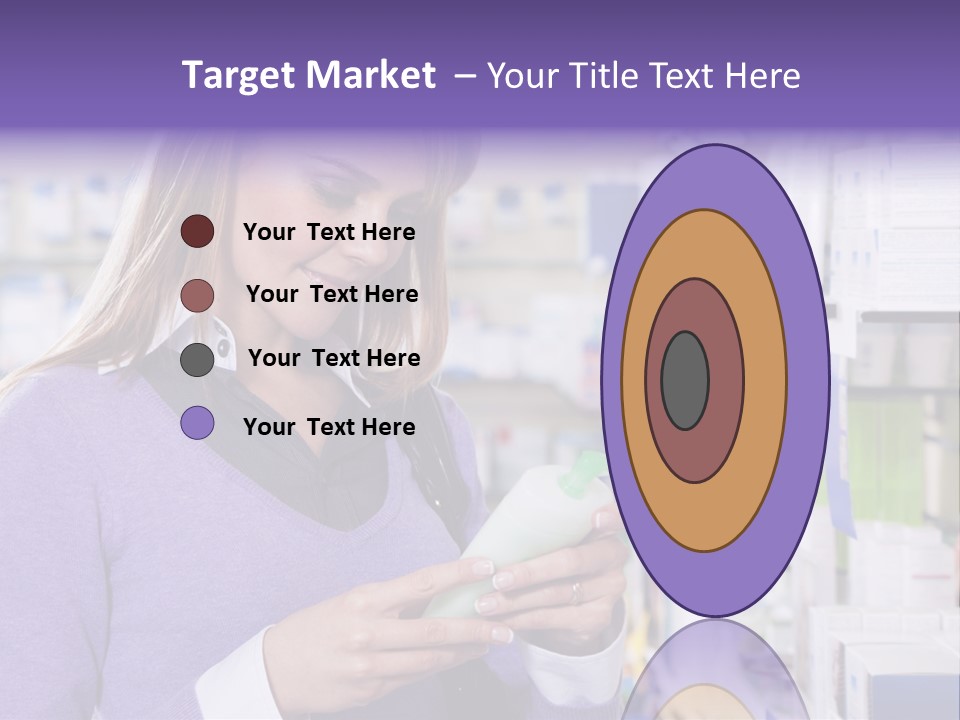 Portrait Of Blonde Woman Reading Label Of Shampoo In Pharmacy. Copy Space PowerPoint Template