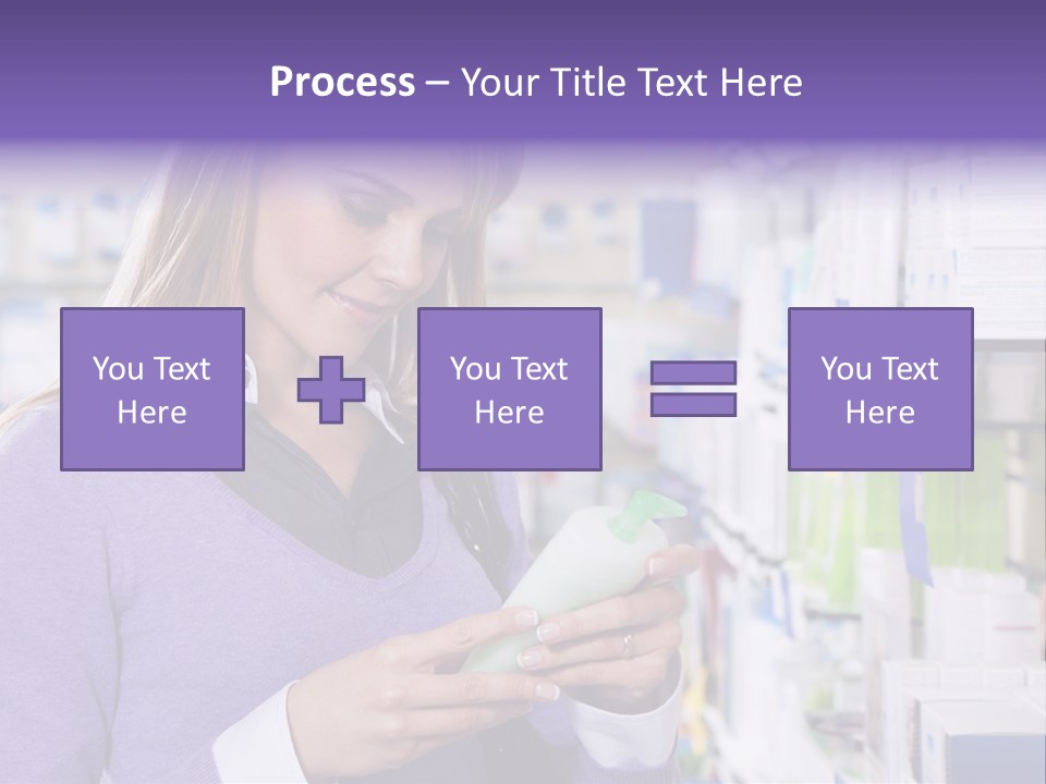 Portrait Of Blonde Woman Reading Label Of Shampoo In Pharmacy. Copy Space PowerPoint Template