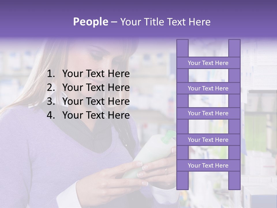 Portrait Of Blonde Woman Reading Label Of Shampoo In Pharmacy. Copy Space PowerPoint Template