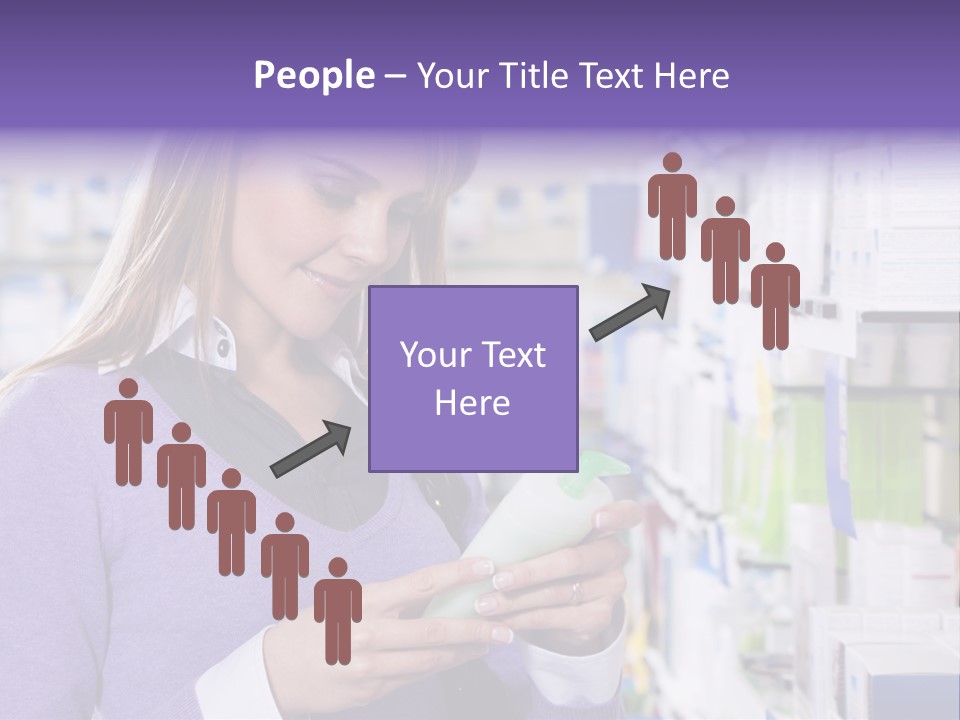Portrait Of Blonde Woman Reading Label Of Shampoo In Pharmacy. Copy Space PowerPoint Template