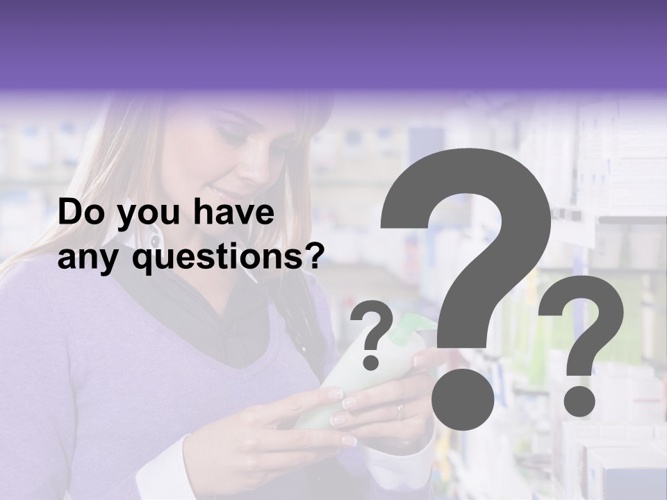 Portrait Of Blonde Woman Reading Label Of Shampoo In Pharmacy. Copy Space PowerPoint Template