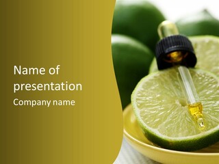 Bottle Of Essence Oil With Fresh Limes - Beauty Treatment PowerPoint Template