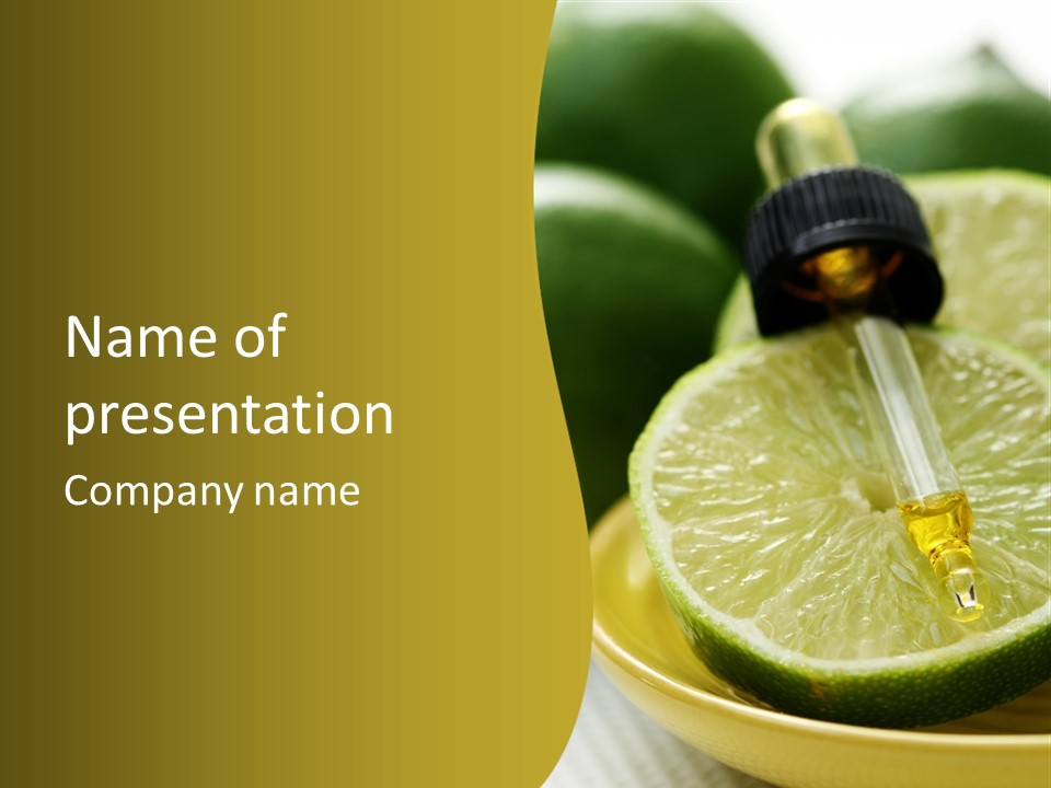 Bottle Of Essence Oil With Fresh Limes - Beauty Treatment PowerPoint Template