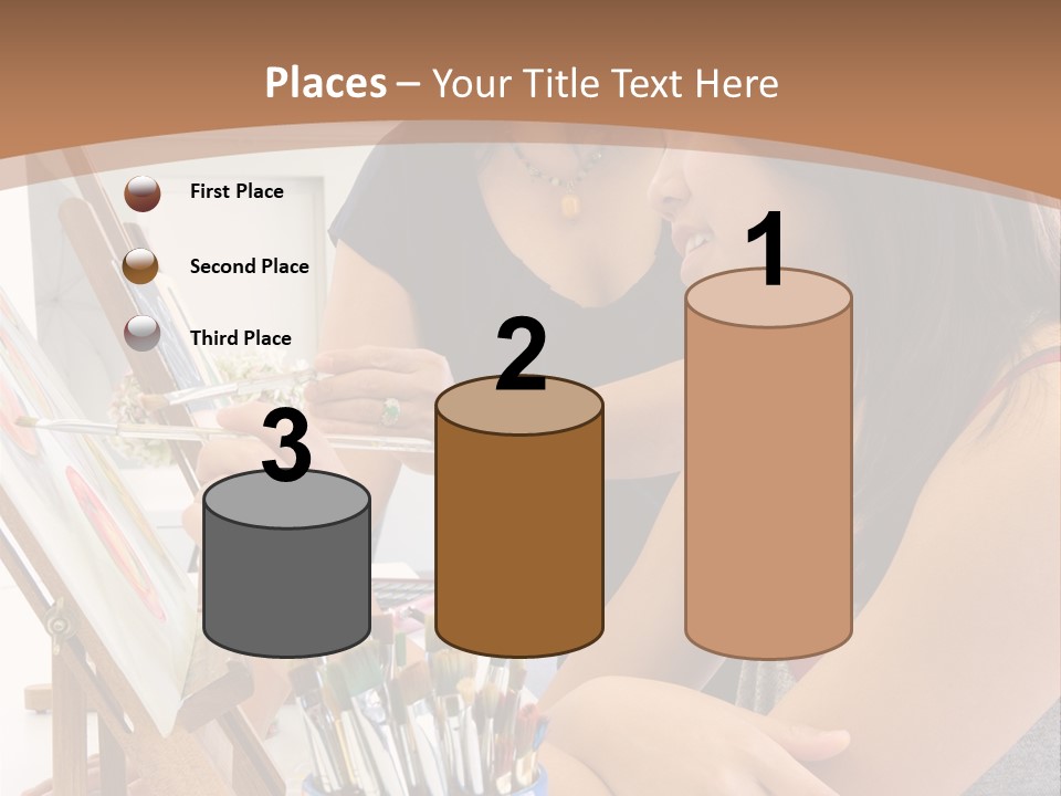 Two Women Sitting At A Table Looking At A Picture PowerPoint Template