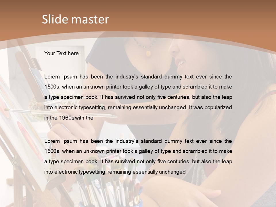 Two Women Sitting At A Table Looking At A Picture PowerPoint Template