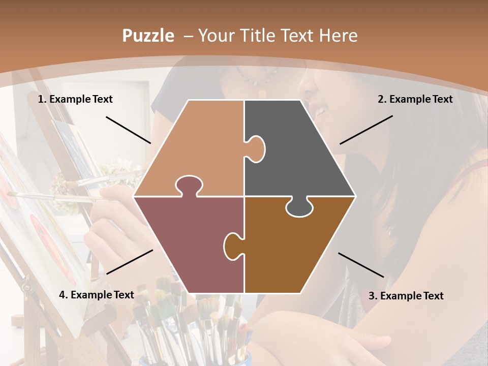 Two Women Sitting At A Table Looking At A Picture PowerPoint Template