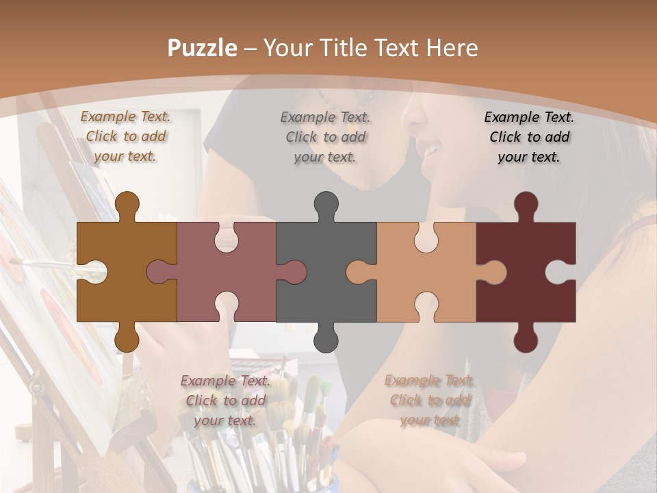 Two Women Sitting At A Table Looking At A Picture PowerPoint Template