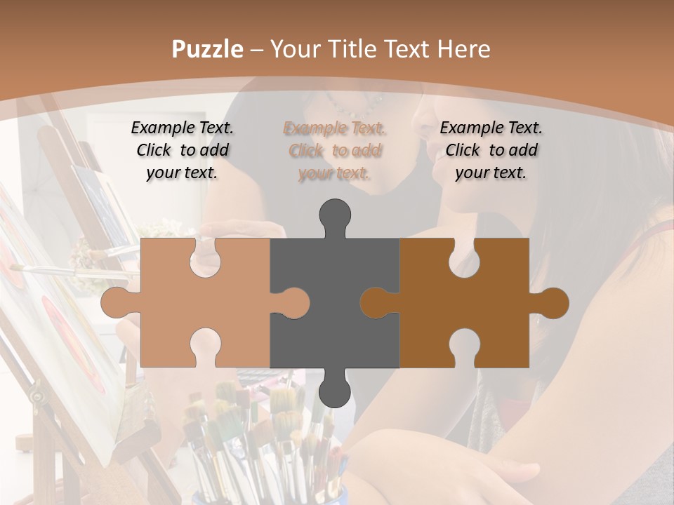 Two Women Sitting At A Table Looking At A Picture PowerPoint Template