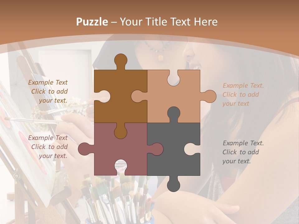 Two Women Sitting At A Table Looking At A Picture PowerPoint Template