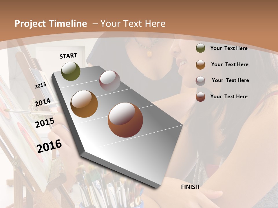 Two Women Sitting At A Table Looking At A Picture PowerPoint Template