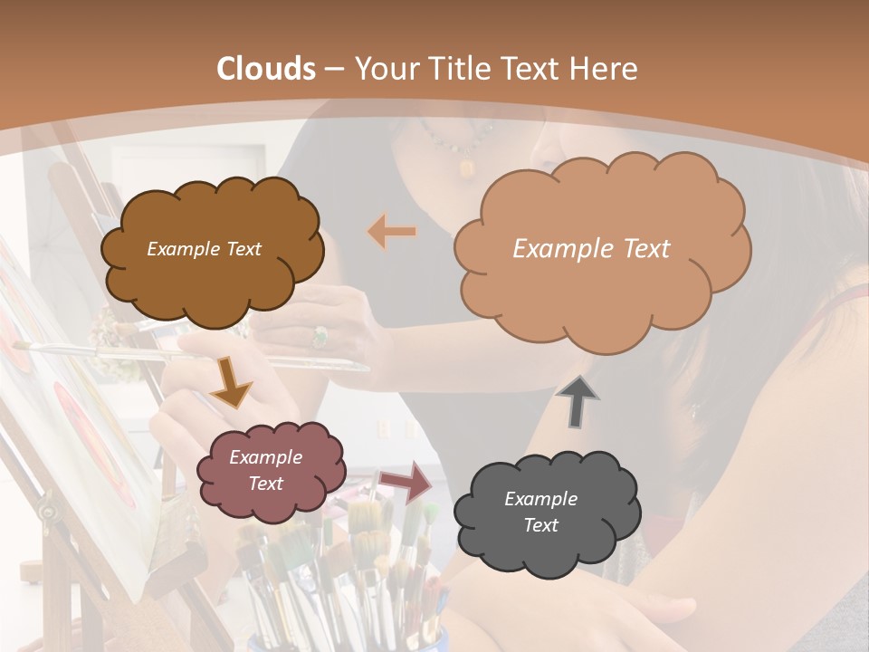 Two Women Sitting At A Table Looking At A Picture PowerPoint Template