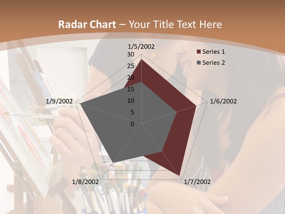 Two Women Sitting At A Table Looking At A Picture PowerPoint Template