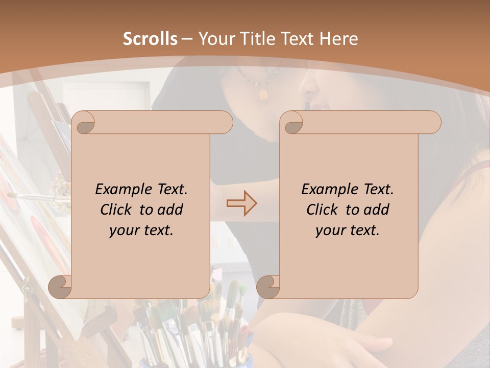 Two Women Sitting At A Table Looking At A Picture PowerPoint Template