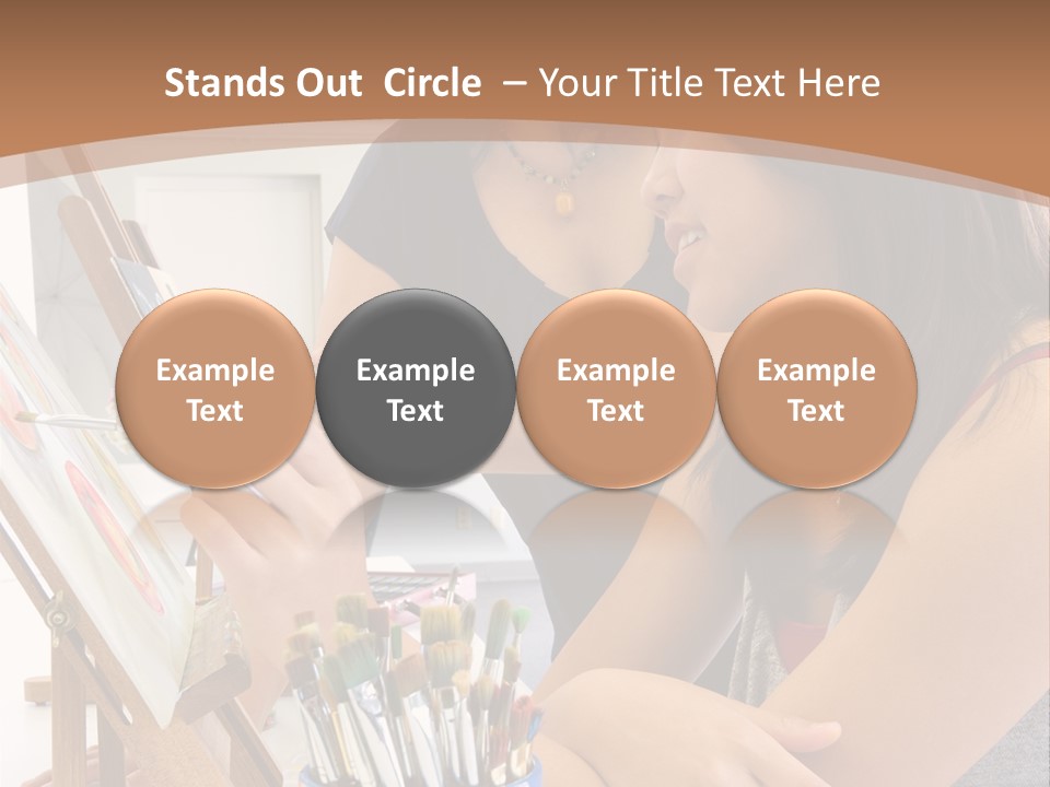 Two Women Sitting At A Table Looking At A Picture PowerPoint Template