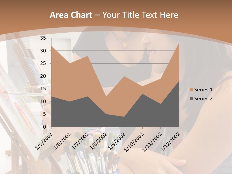 Two Women Sitting At A Table Looking At A Picture PowerPoint Template