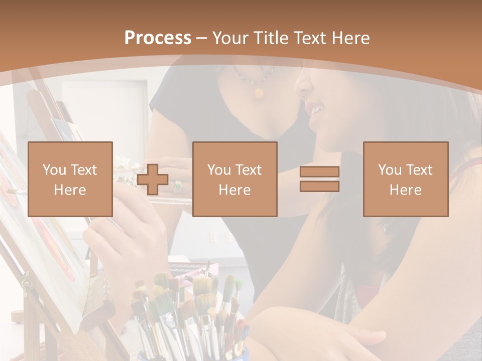 Two Women Sitting At A Table Looking At A Picture PowerPoint Template