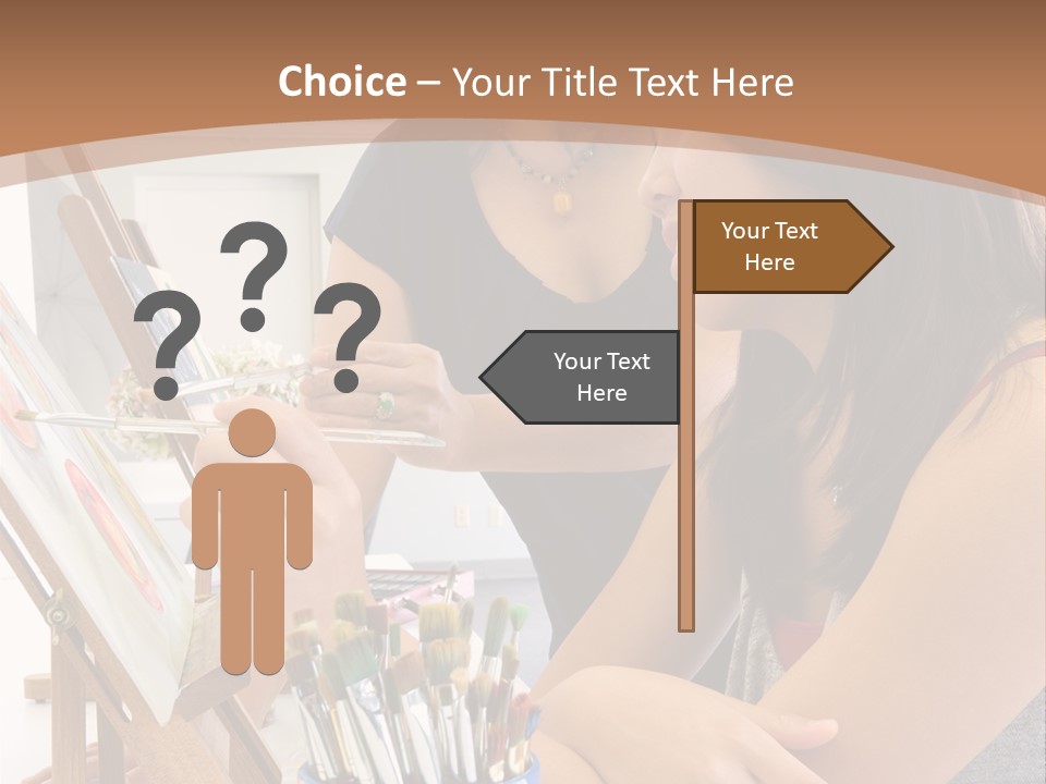 Two Women Sitting At A Table Looking At A Picture PowerPoint Template