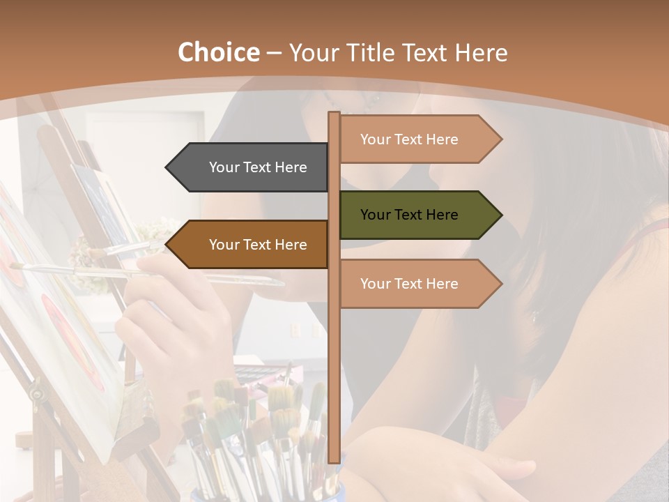 Two Women Sitting At A Table Looking At A Picture PowerPoint Template