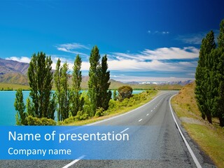 Mountain Landscape With Lake And Road, New Zealand PowerPoint Template