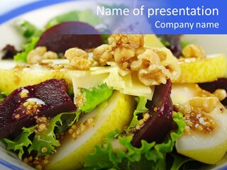 Delicious Freshly Made Pear, Beetroot And Walnut Salad Ready To Serve. PowerPoint Template