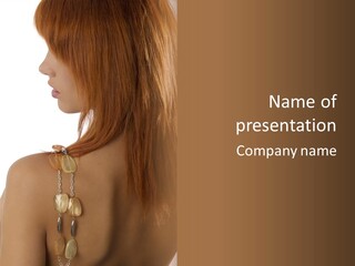 Back Side Shot Of Young And Beautiful Red Haired With Stones Necklace On Shoulder PowerPoint Template