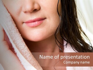 Lower Part Of Female Face Drying Herself With Soft Towel PowerPoint Template