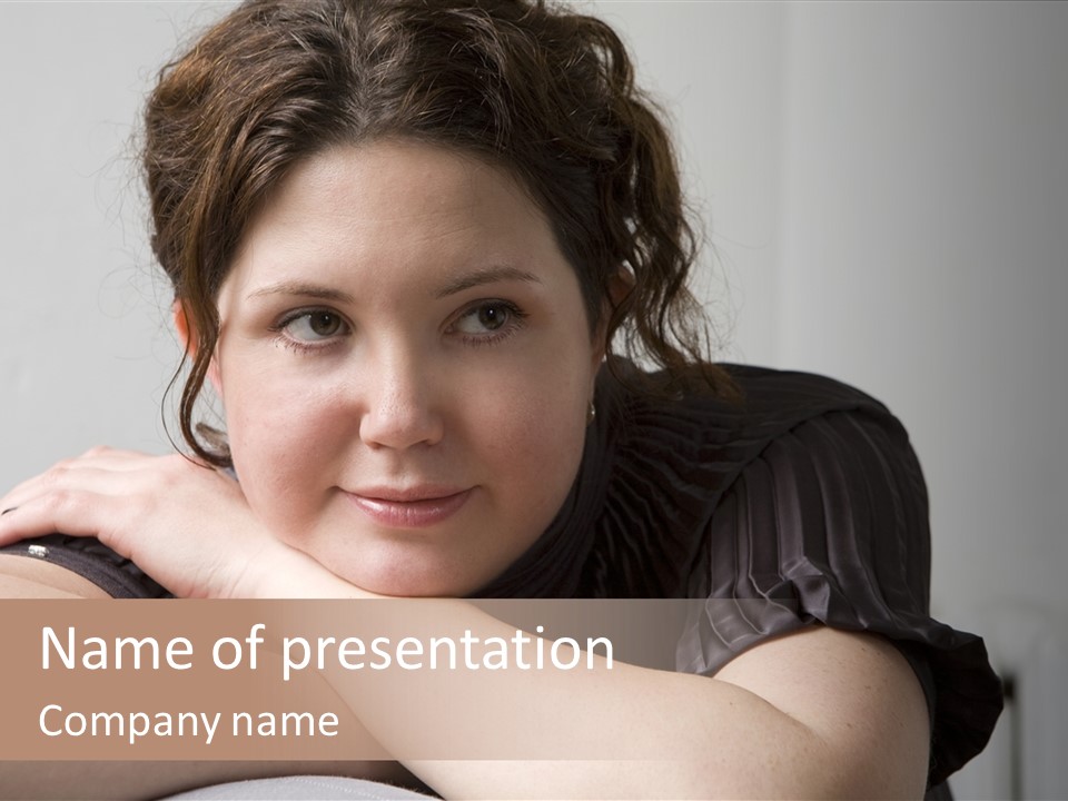 Young Attractive Smiling Woman Put Head On Hand PowerPoint Template